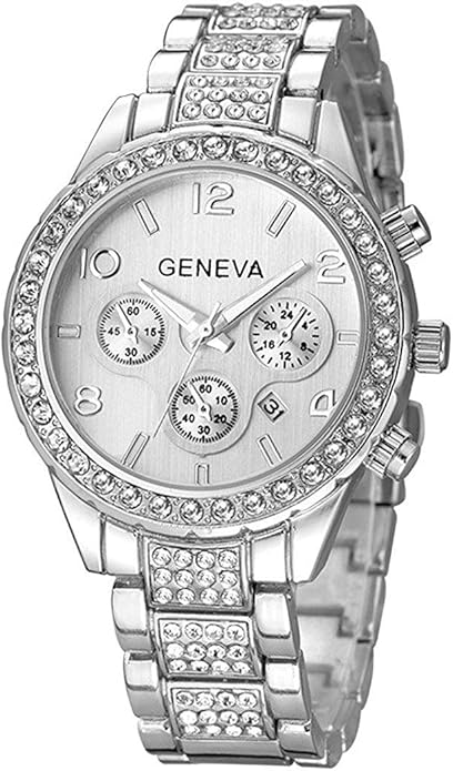 uxury Unisex Pave Floating Crystal Diamonds Calendar Analog
