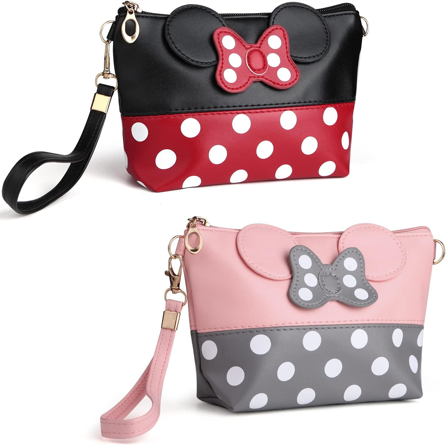 2 Pack Cartoon Leather Travel Makeup Handbag, Cute Portable Cosmetic Bag