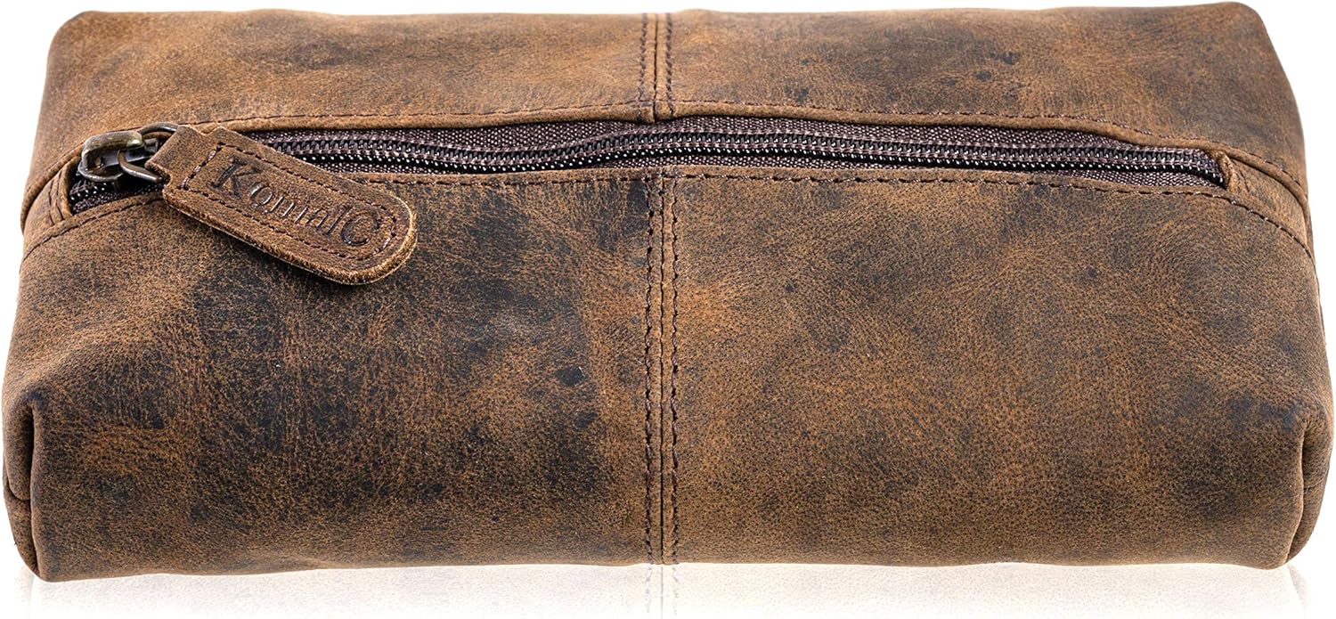 Genuine Buffalo Leather Zip-Lock Cosmetic & Pencil Pouch